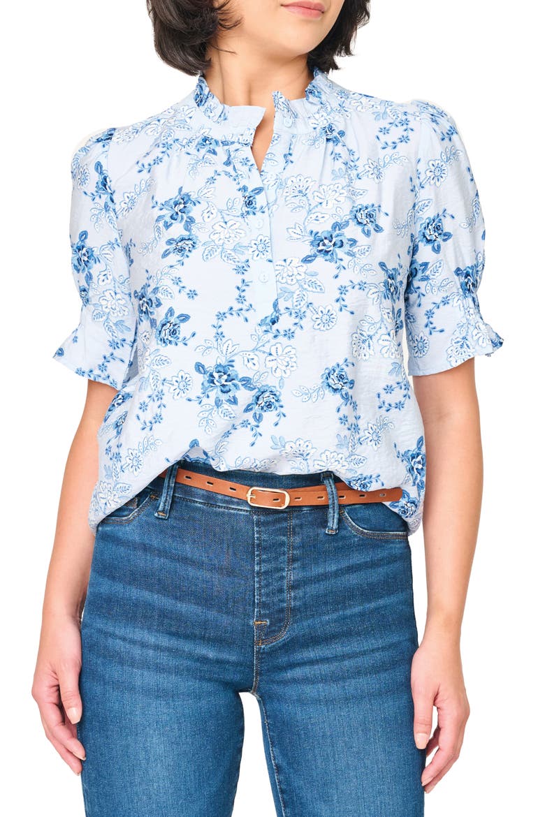 Dianthus Floral Puff Sleeve Top, Main, color, SOFT SKY FLORAL