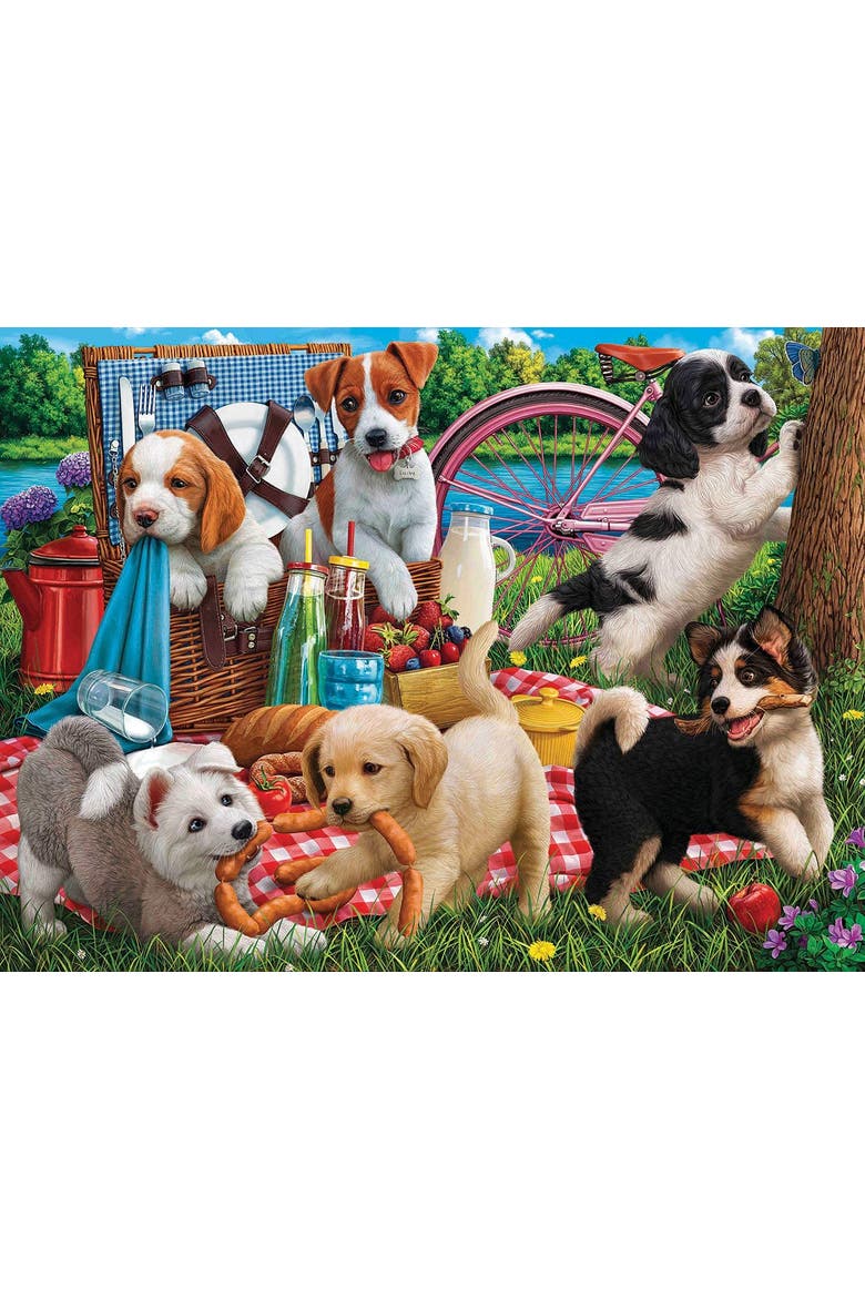 Puppies on a Picnic 500 piece Jigsaw Puzzle for Adults, Alternate, color, Multicolor