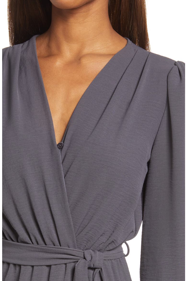 Long Sleeve Faux Wrap Dress, Alternate, color, CHARCOAL