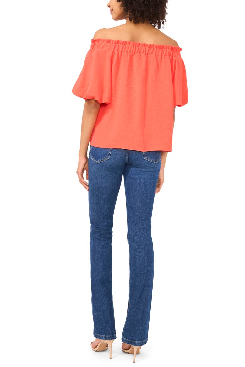 Print Off the Shoulder Puff Sleeve Top, Alternate, color, CAYENNE