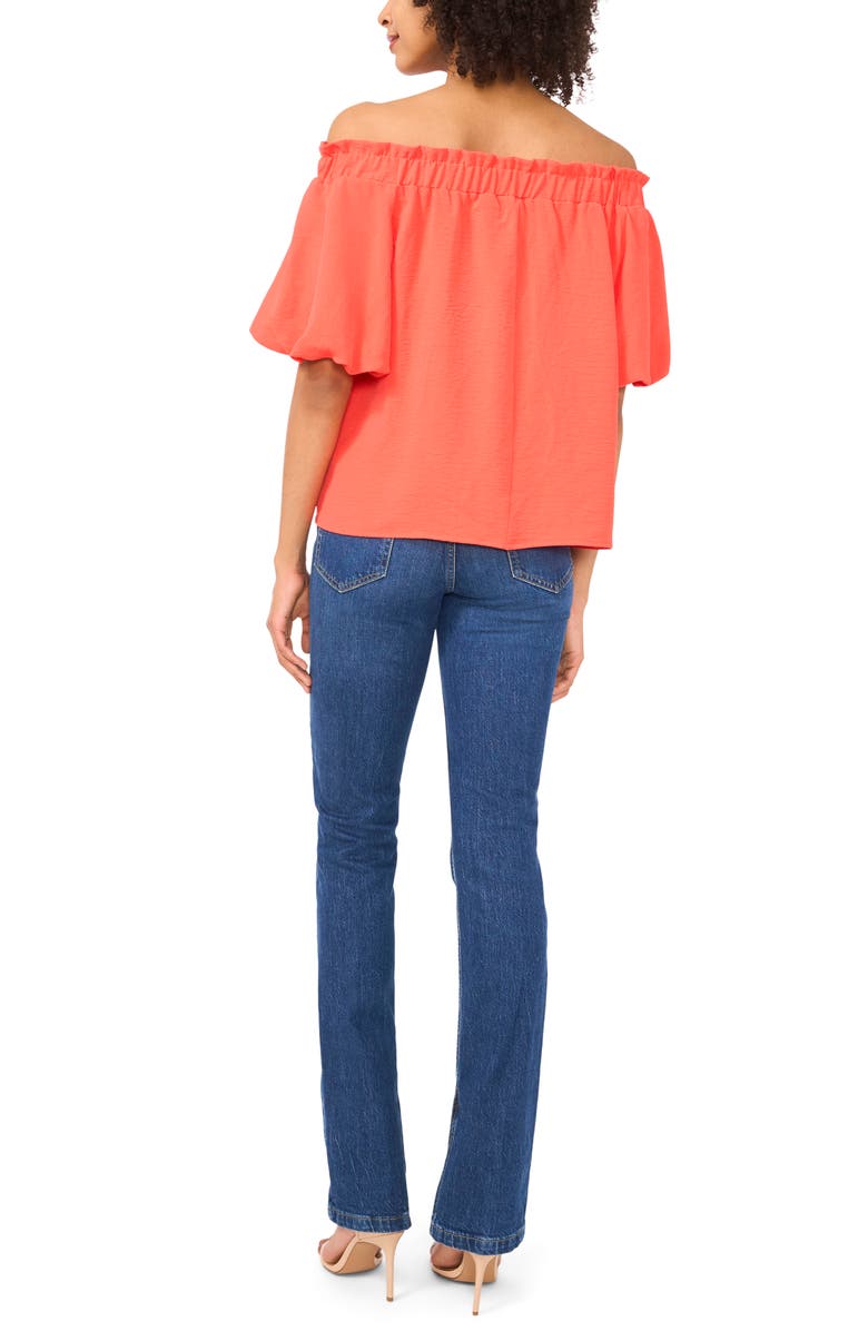 Vince Camuto Print Off the Shoulder Puff Sleeve Top, Alternate, color, Cayenne