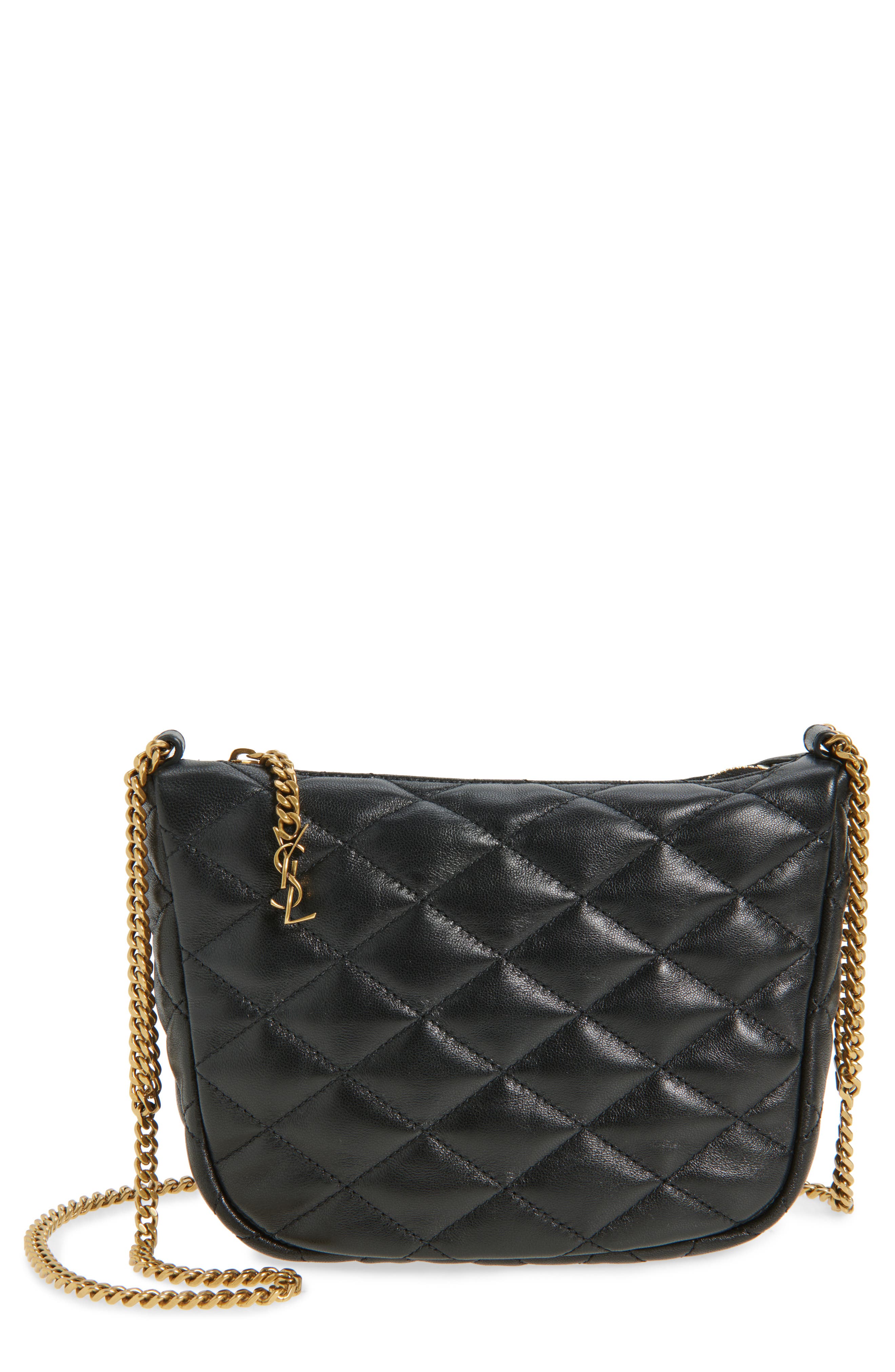Saint Laurent Quilted Hobo Bag, Main, color, Noir