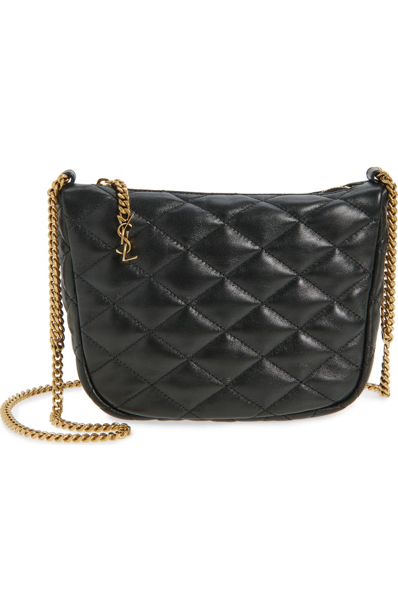 Saint Laurent Quilted Hobo Bag, Main, color, Noir