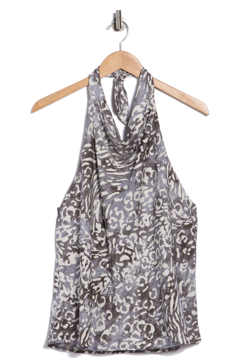 Animal Print Halter Satin Top, Alternate, color, GREY