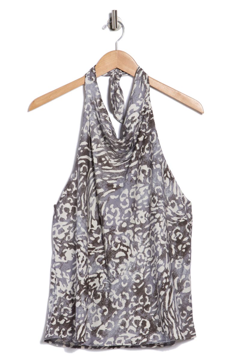 Renee C Animal Print Halter Satin Top, Main, color, 