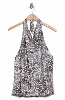 Renee C Animal Print Halter Satin Top