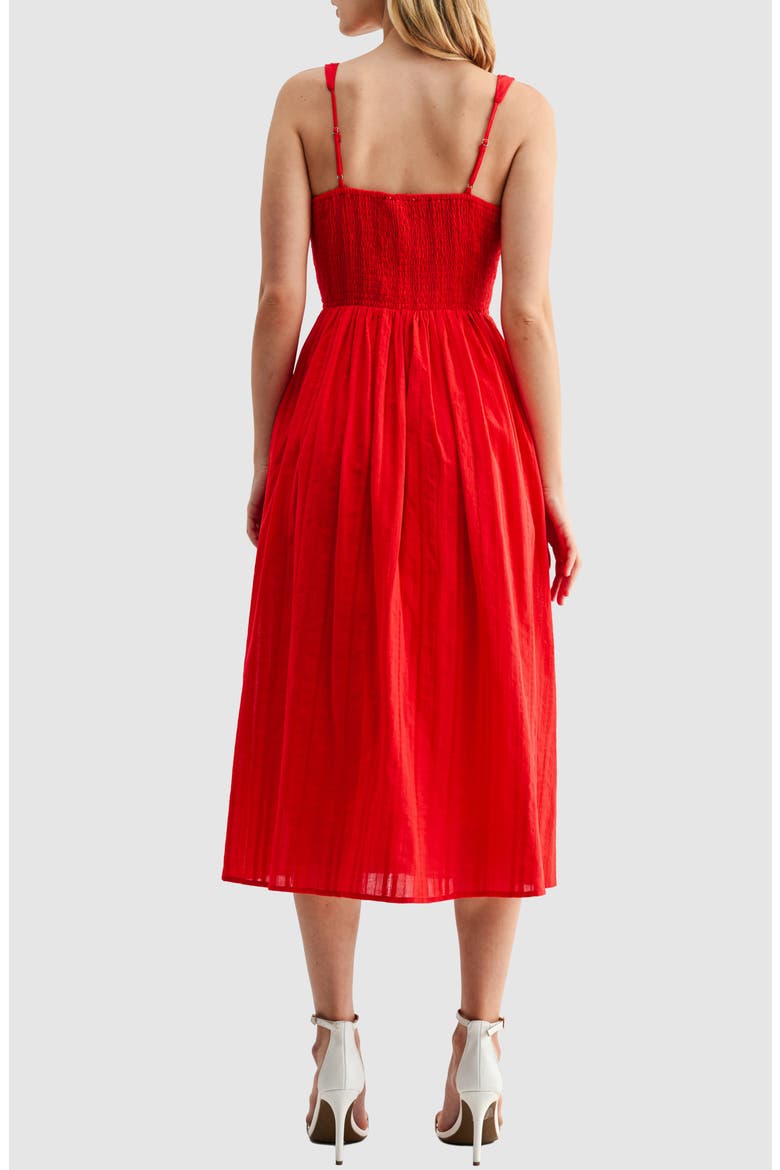 Shirred Corset Midi Dress, Alternate, color, CORAL RED