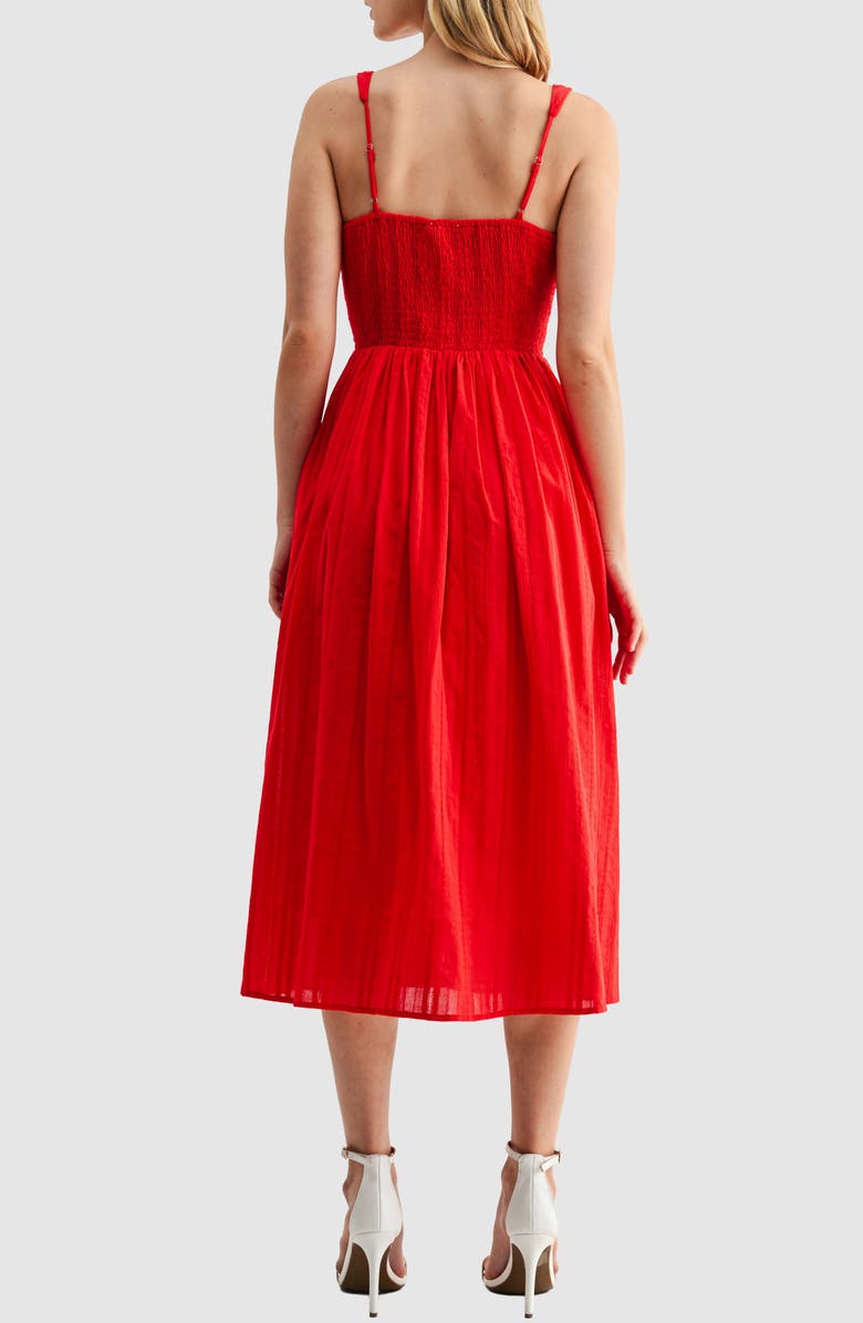 Lush Shirred Corset Midi Dress, Alternate, color, Coral Red