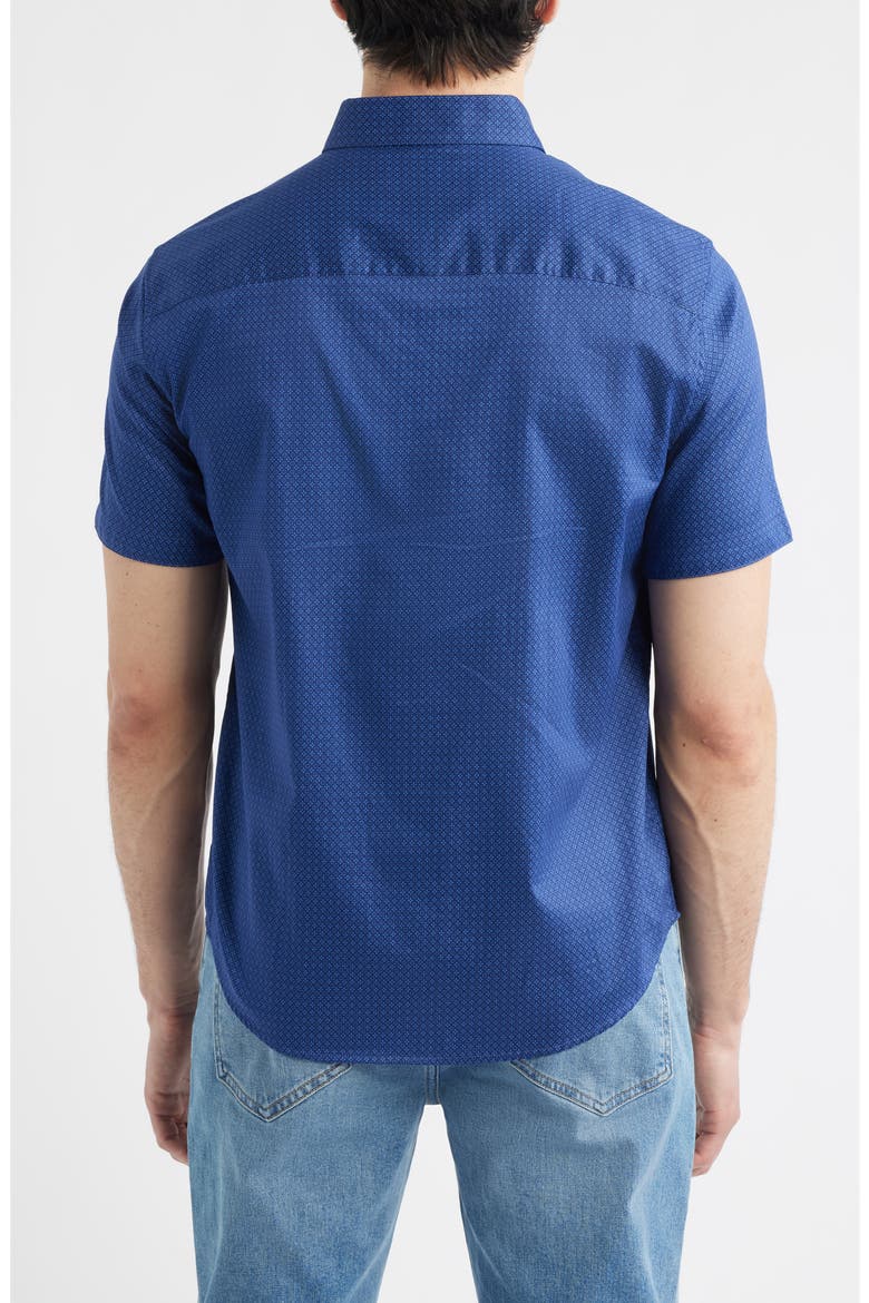 Logan Microprint Short Sleeve Cotton Blend Button-Up Shirt, Alternate, color, NAVY MINI CIRCLE