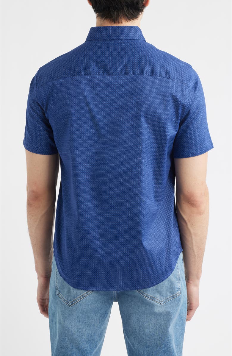 Johnston & Murphy Logan Microprint Short Sleeve Cotton Blend Button-Up Shirt, Alternate, color, Navy Mini Circle