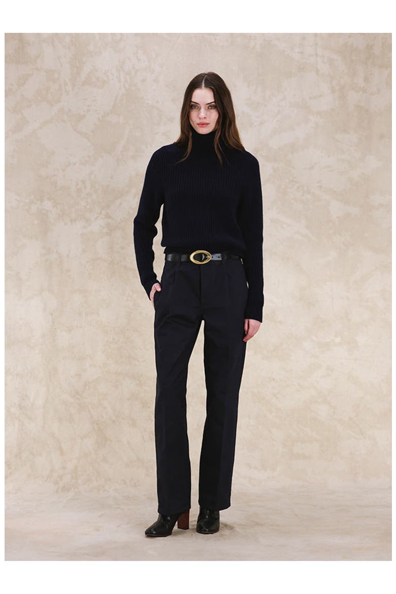 Cotton Gabardine Trousers with Pleats, Alternate, color, Blue