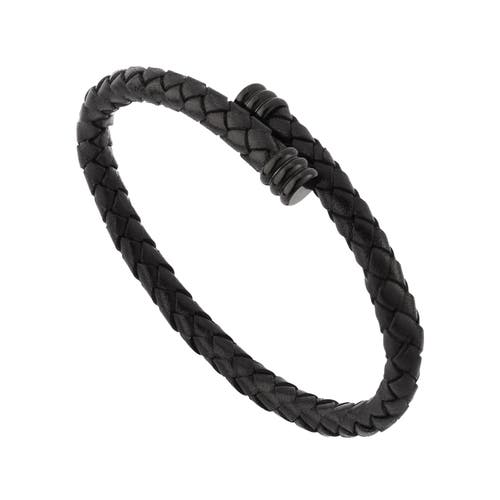 Link Up Flexible Braided Leather Bracelet With Stainless Steel End Caps In Blue