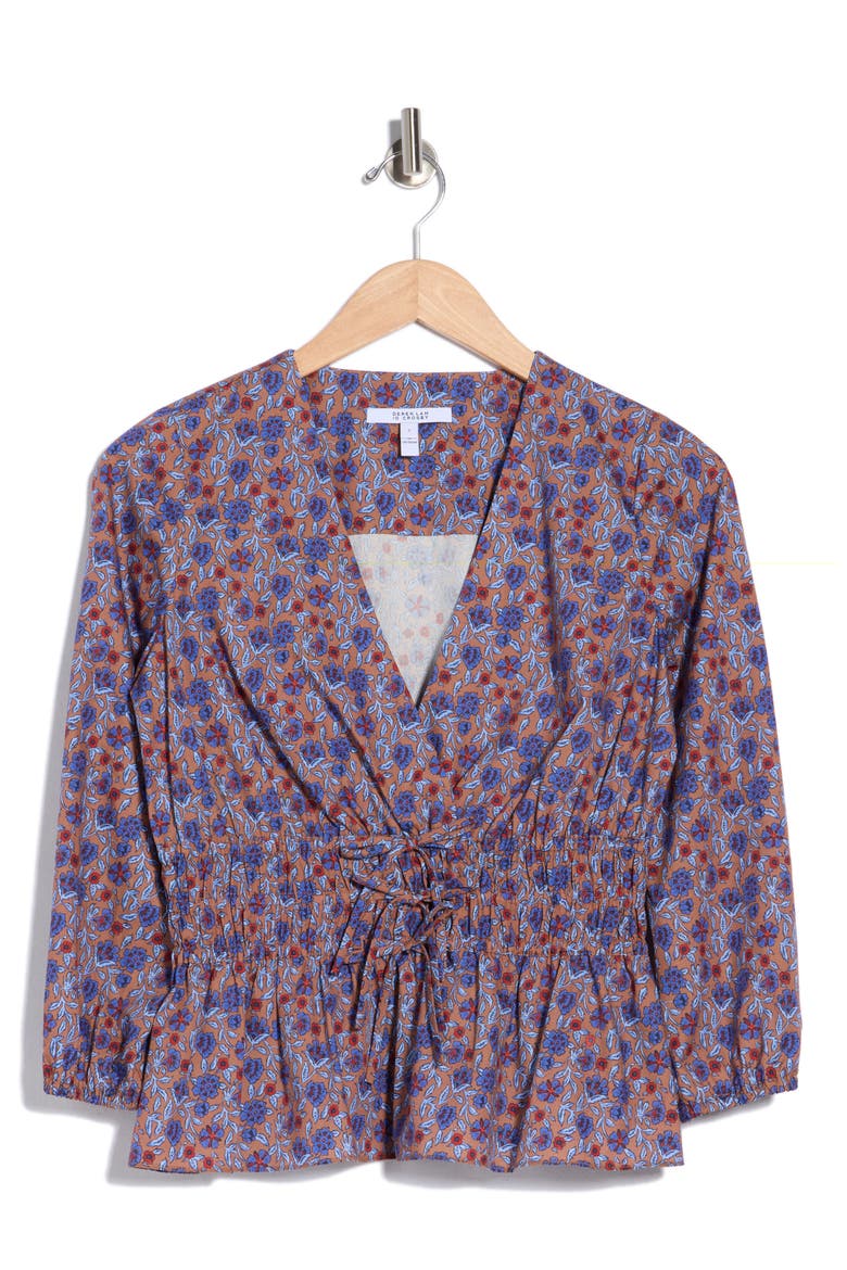 Lilith Floral Smocked V-Neck Top, Main, color, DARK MOCHA MULTI FLORAL