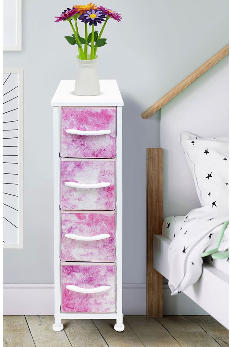 Narrow 4 Drawers Chest Dresser - Tie Dye Pink, Alternate, color, TIE-DYE PINK