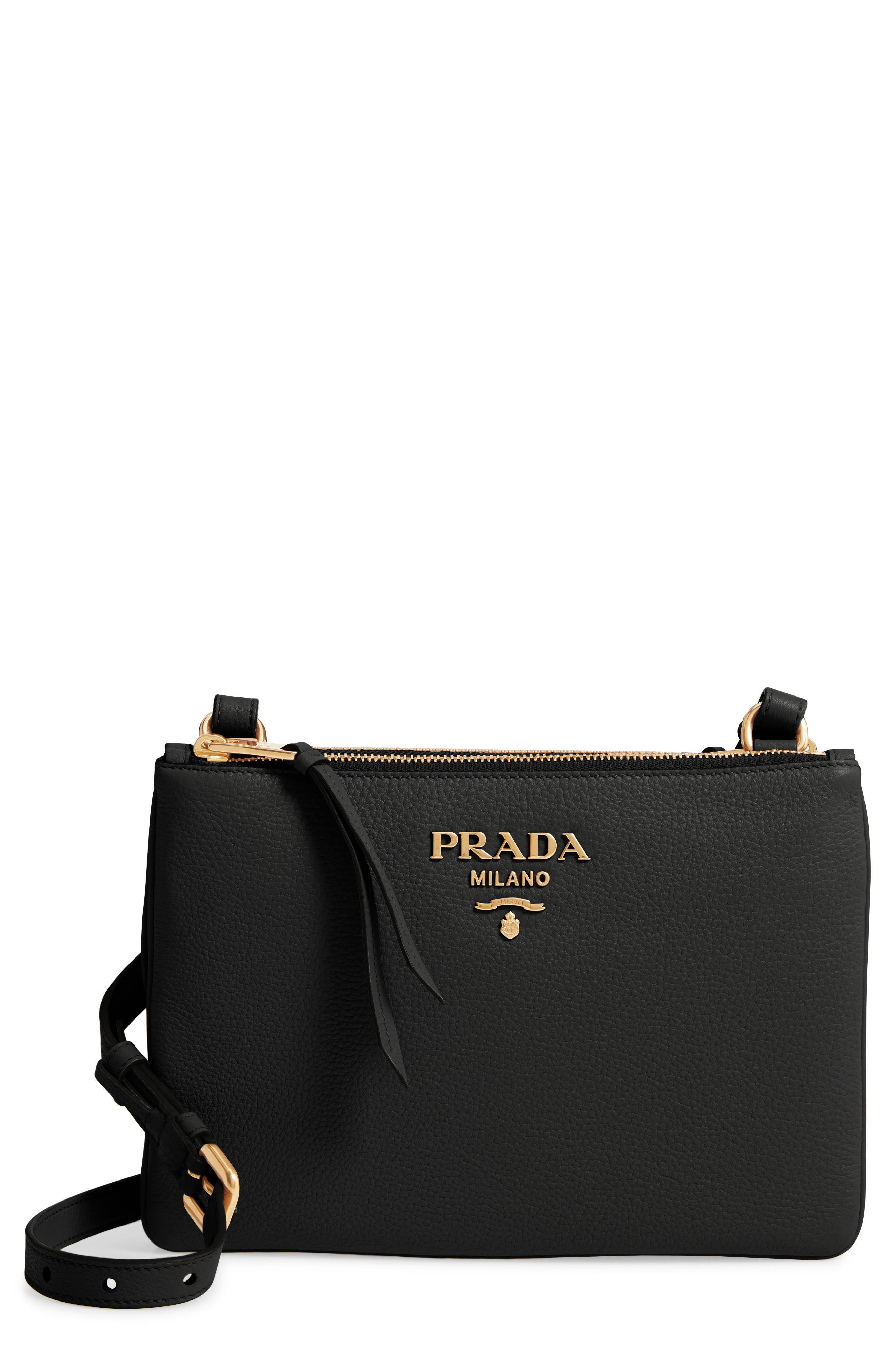 Prada Daino Double Compartment Leather Crossbody Bag, Main, color, 