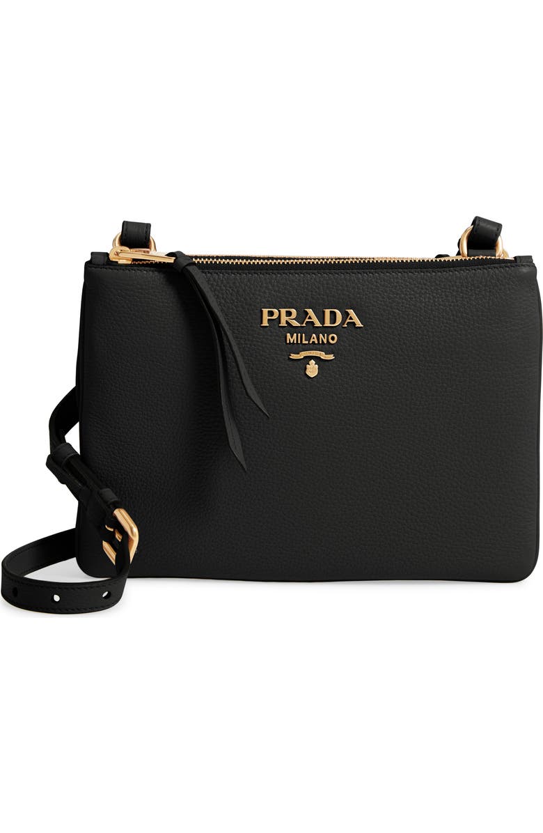 Prada Daino Double Compartment Leather Crossbody Bag, Main, color,