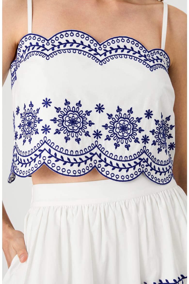 Alissa Embroidered Crop Cotton Top, Alternate, color, LINEN WHITE/ INDIGO