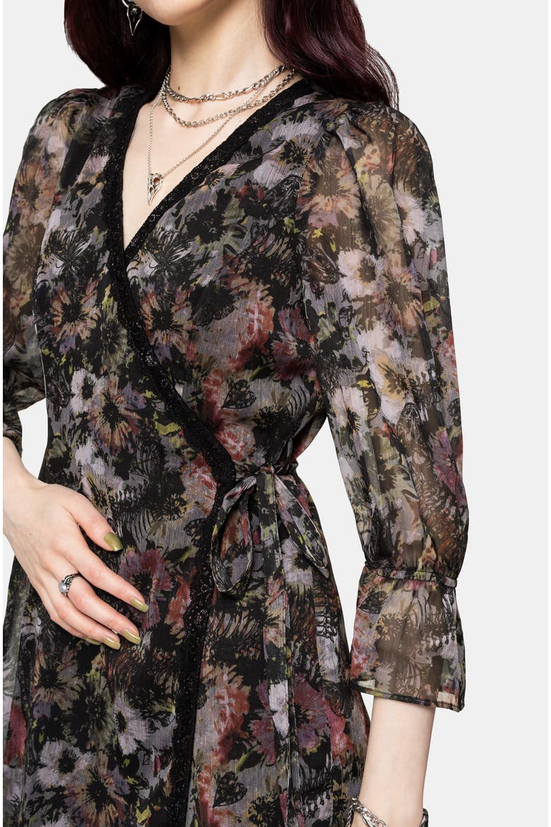 Mortua Grunge Floral Print Mini Dress, Alternate, color, Black