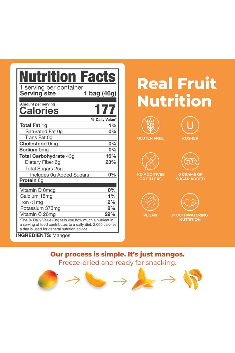 Freeze Dried Mango Slices Real Fruit Snack Five Pack, Alternate, color, None