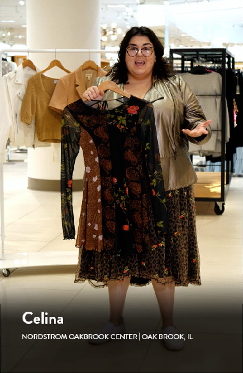 Mixed Print Long Sleeve Mesh Romper, sales video thumbnail