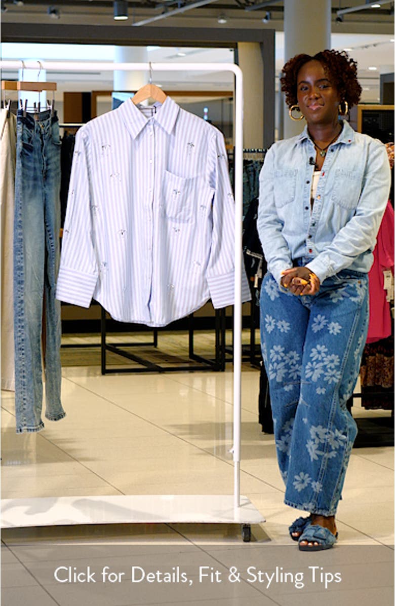 Crystal Embellished Stripe Button-Up Shirt, sales video thumbnail
