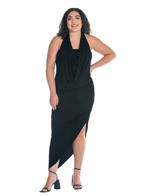 Cowl Neck Long Asymmetrical Backless Halter Dress