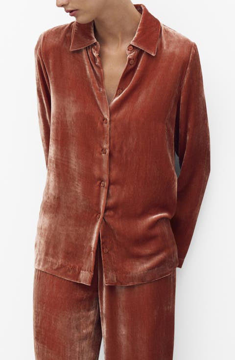 Velvet Button-Up Shirt