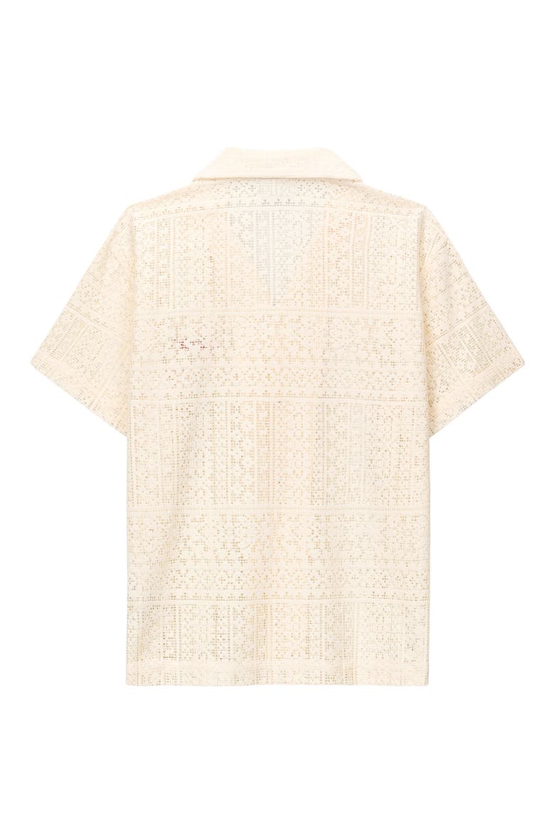 Nathan Oversized Open Weave Button-Up Camp Shirt, Alternate, color, SAND CURSIVE