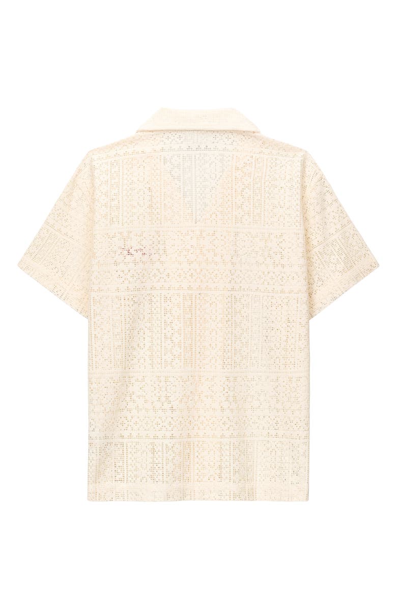 RtA Nathan Oversized Open Weave Button-Up Camp Shirt, Alternate, color, Sand Cursive