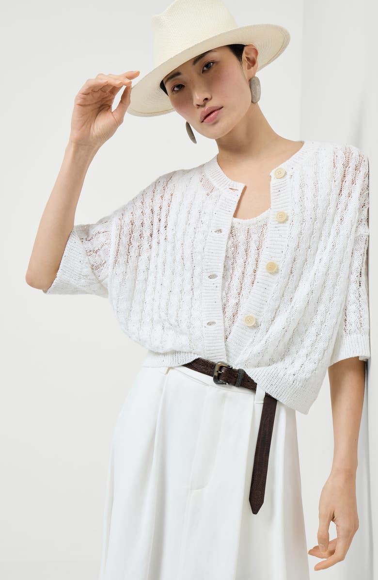 Brunello Cucinelli Dazzling cable cardigan, Alternate, color, White