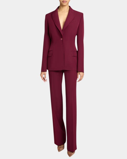 Santorelli Jess Single Button Peak Lapel Jacket With Seam Detail In Fluid Techno Crepe In Cherry Cola