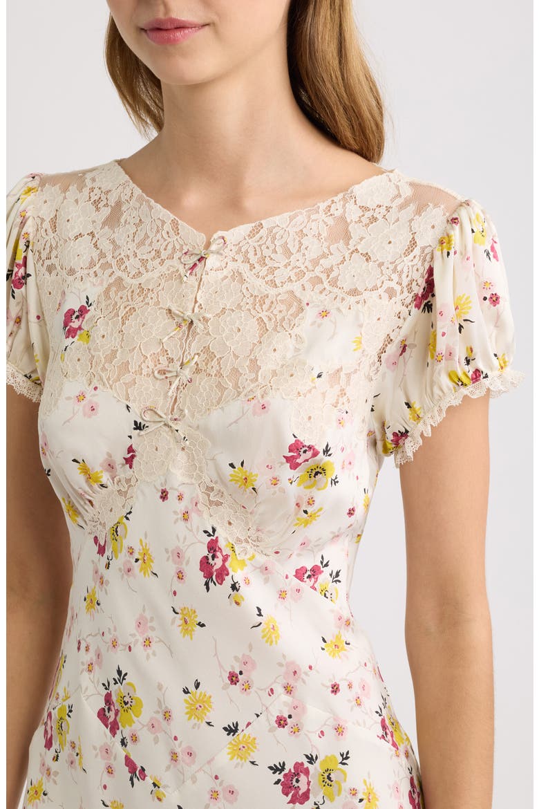 Elisaria Lace Trim Silk Minidress, Alternate, color, SWEETBRIAR FLORAL