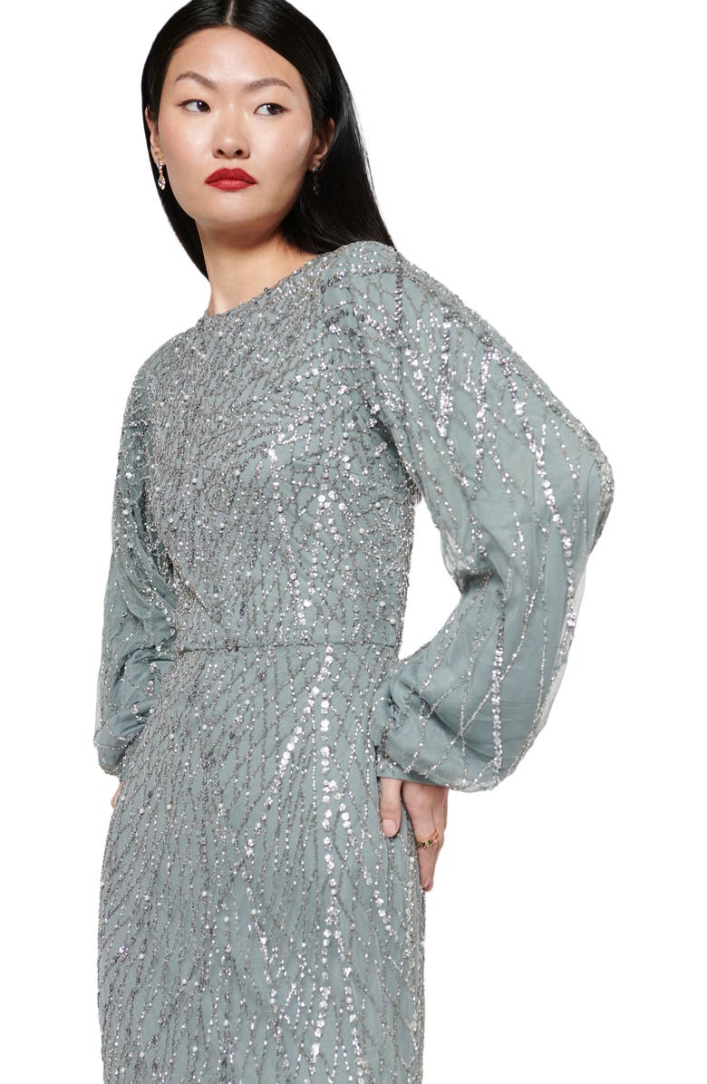 MARYISA Occasion Modest Embellished Sequin Beaded Boat Neck Evening Maxi, Alternate, color,