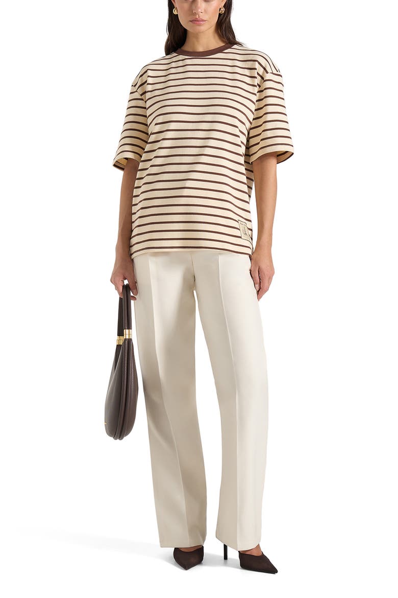 Riley Unisex Striped Relaxed Fit Cotton T-Shirt, Main, color, Cream/Brown