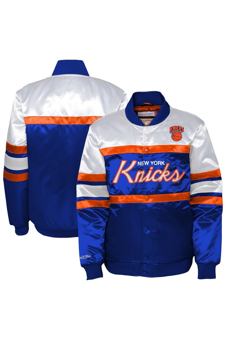 Youth Mitchell & Ness Blue New York Knicks Satin Full-Snap Jacket, Main, color, Blue