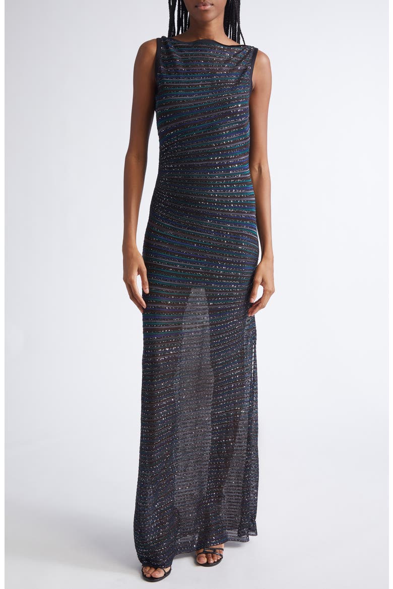 Stripe Bateau Neck Metallic Knit Dress, Main, color, MULTI BLK GREEN BLUE TONES