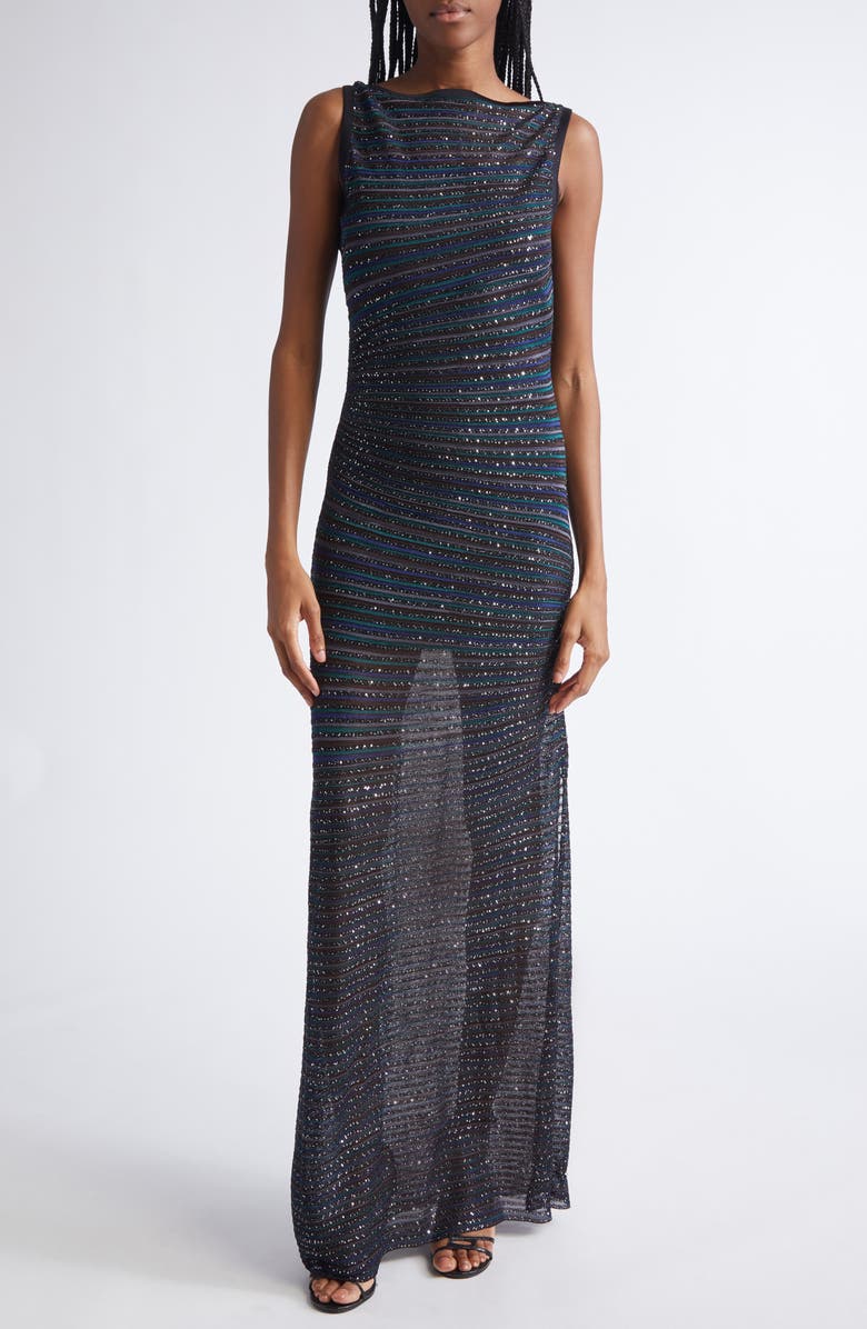 Missoni Stripe Bateau Neck Metallic Knit Dress, Main, color, Multi Blk Green Blue Tones