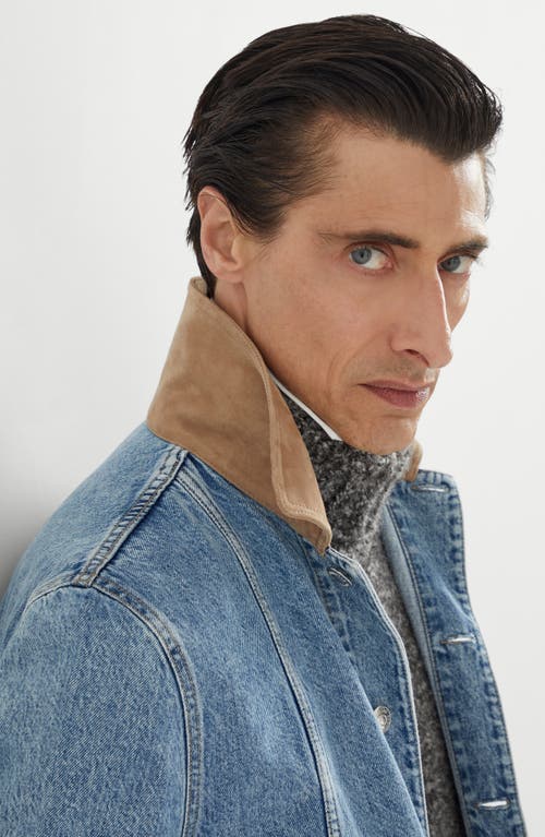 Brunello Cucinelli Slim-fit Suede-trimmed Denim Jacket In Blue