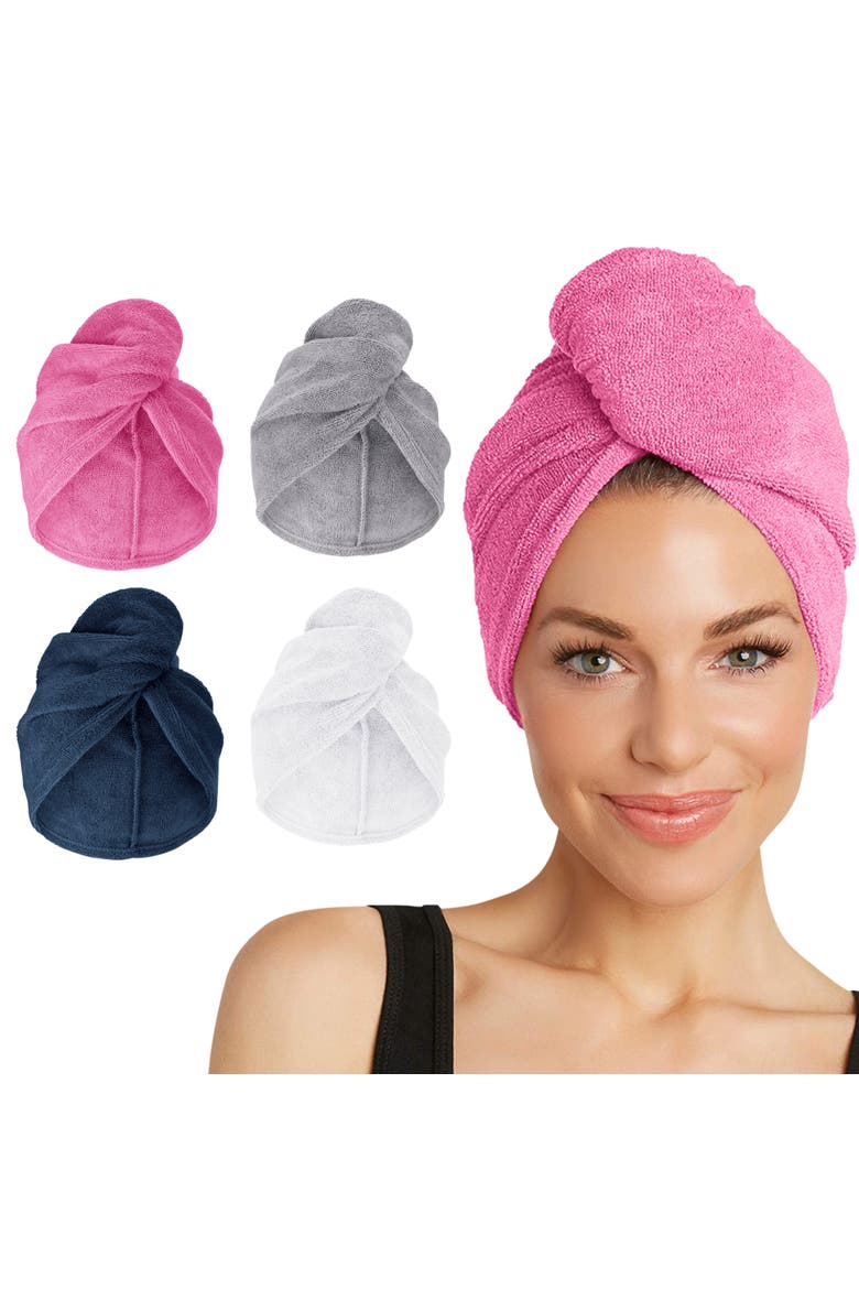 4 Microfiber Hair Towels, for Straight, Wavy, Curly Hair, Main, color, Pink