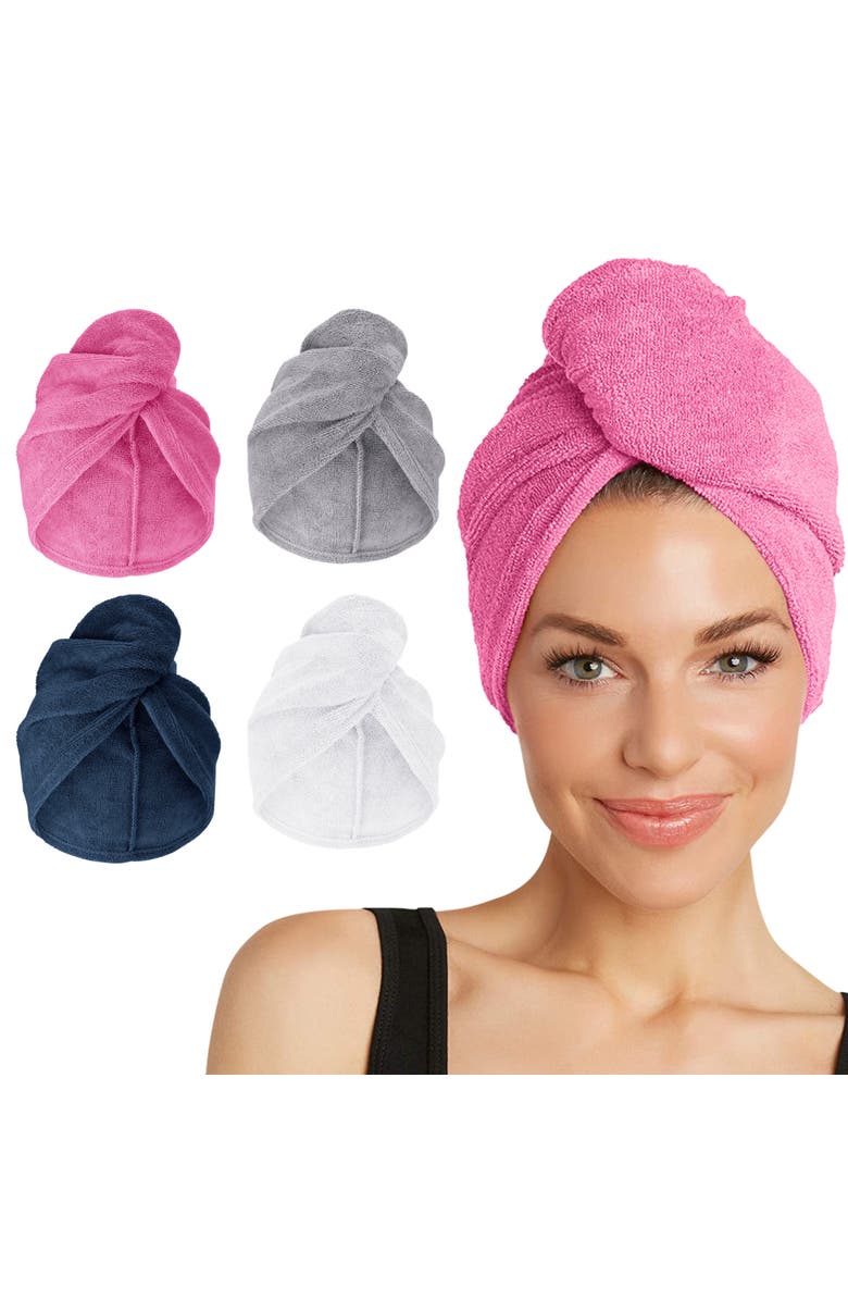 TURBIE TWIST 4 Microfiber Hair Towels, for Straight, Wavy, Curly Hair, Main, color, Pink