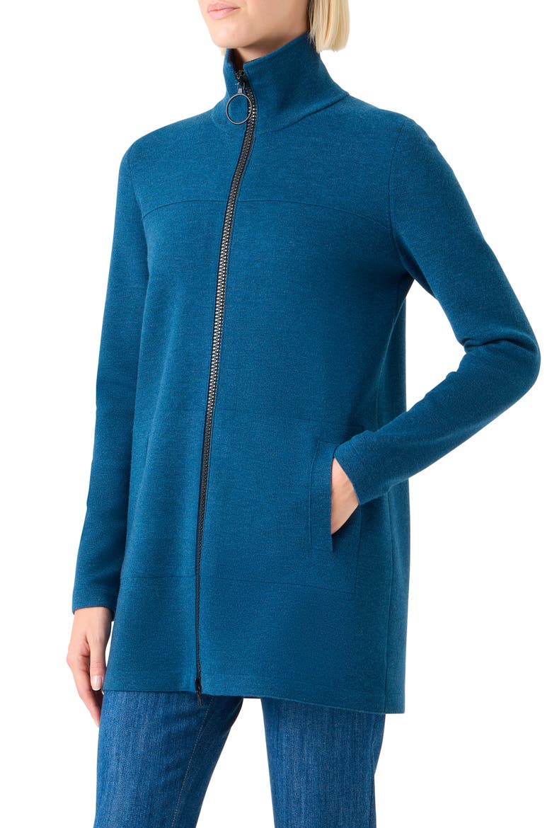 Stretch Virgin Wool Sweater Jacket, Alternate, color, TEAL