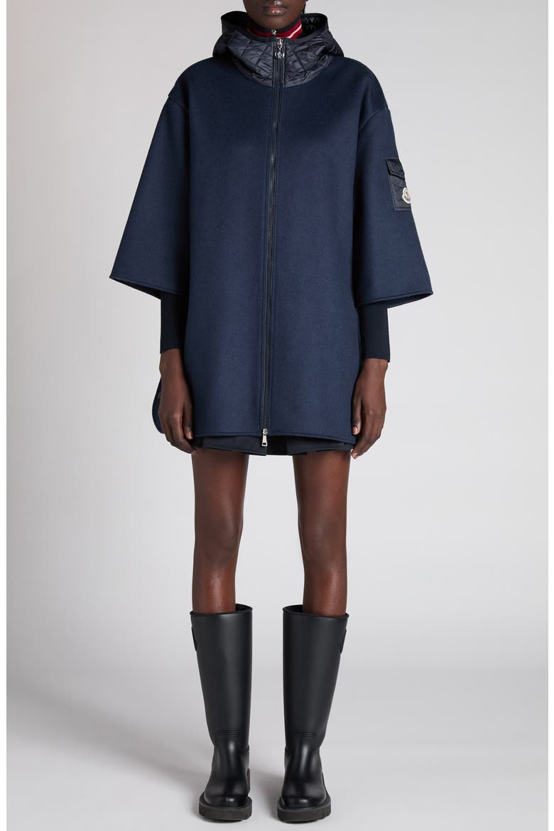 Wool Blend Felt Hooded Cape, Main, color, NAVY