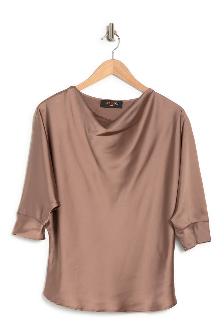 Cowl Neck Satin Blouse, Alternate, color, DUNE