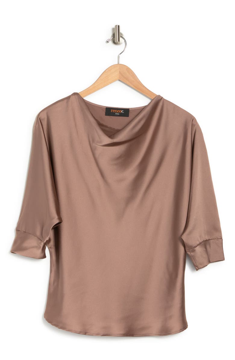 Renee C Cowl Neck Satin Blouse, Alternate, color, Dune