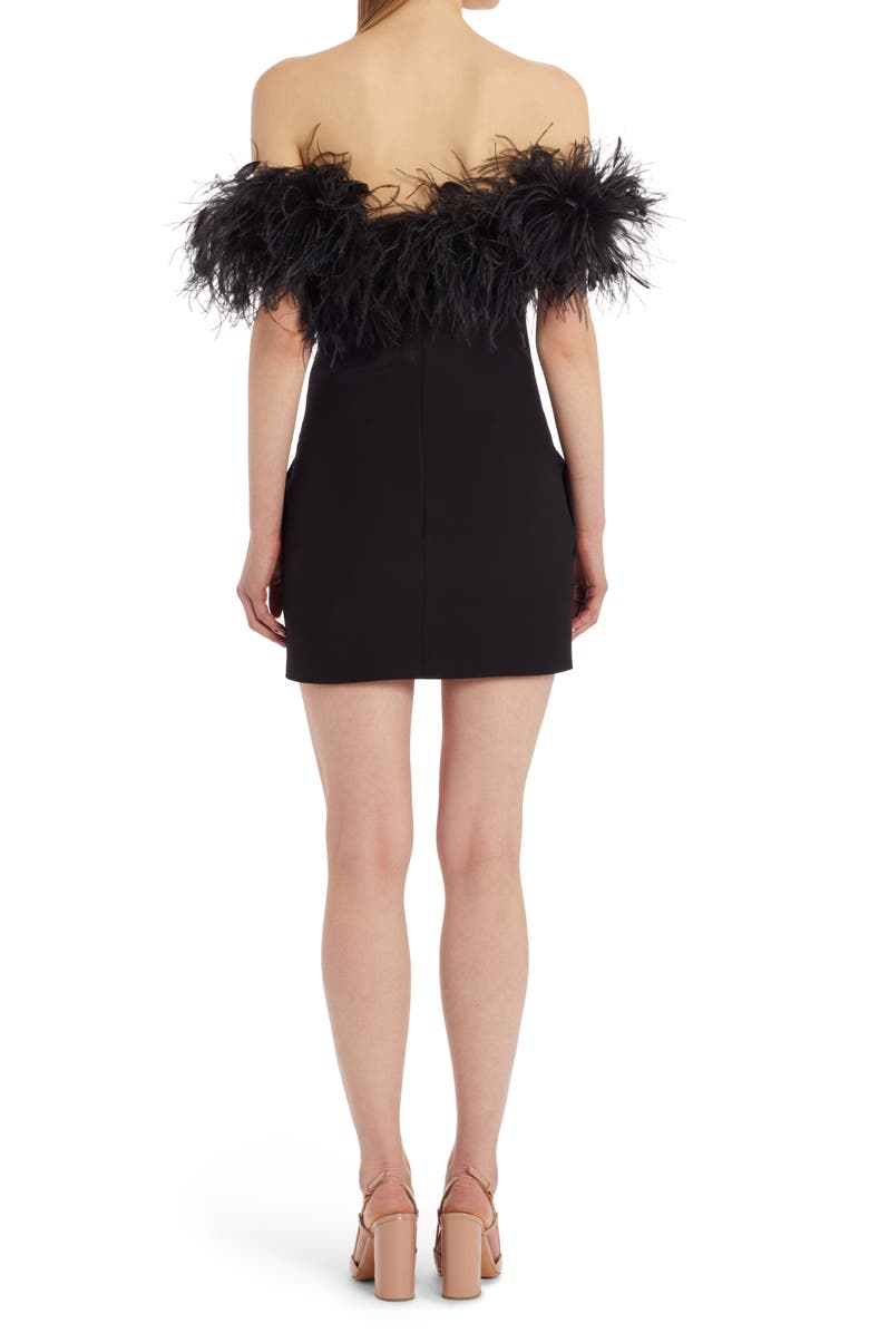 Valentino Garavani Feather Trim Off the Shoulder Crepe Minidress, Alternate, color, 