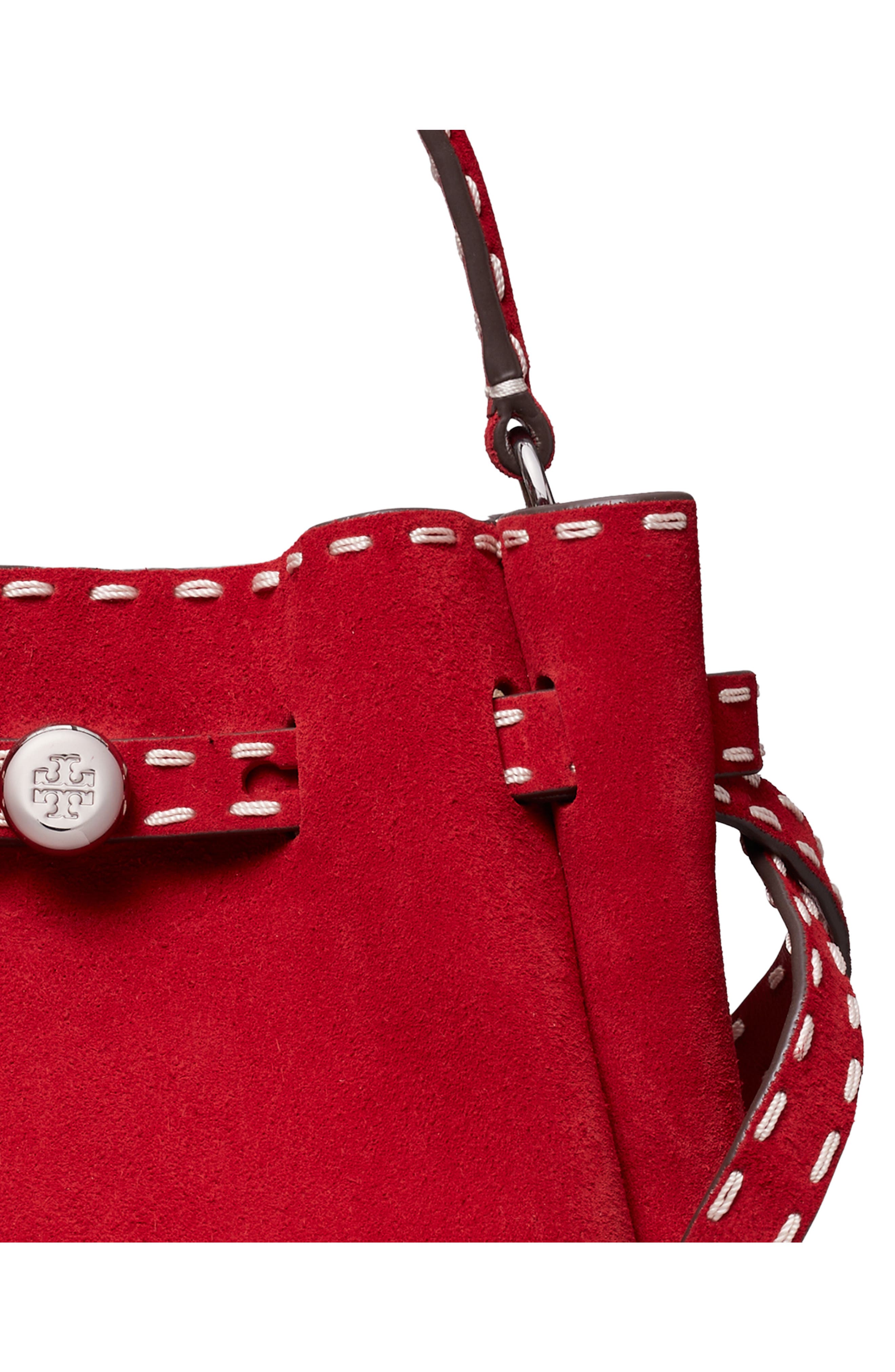 Mini Romy Suede Bucket Bag, Alternate, color, RED