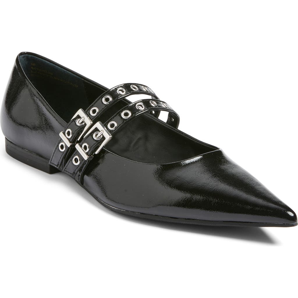 Open Edit Oriana Pointed Toe Mary Jane Flat In Black Patent