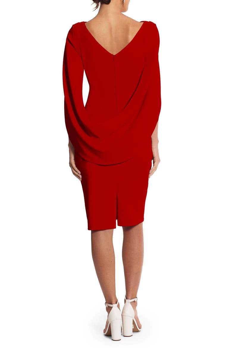 Cape Sleeve Crepe Sheath Dress, Alternate, color, RED