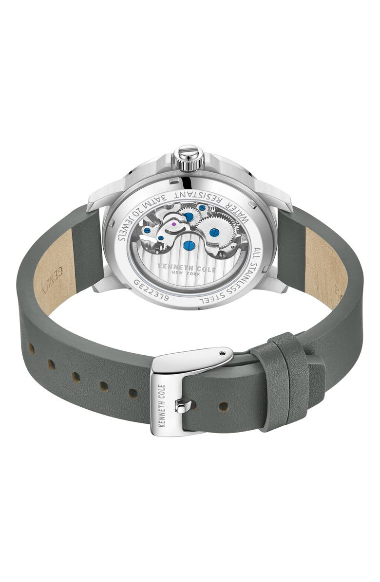 Kenneth Cole Automatic Leather Strap Watch, 44mm, Alternate, color, 