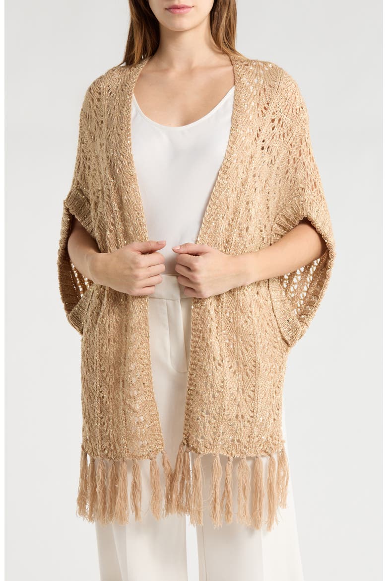 Sequin Open Knit Fringe Trim Shawl, Main, color, OAT